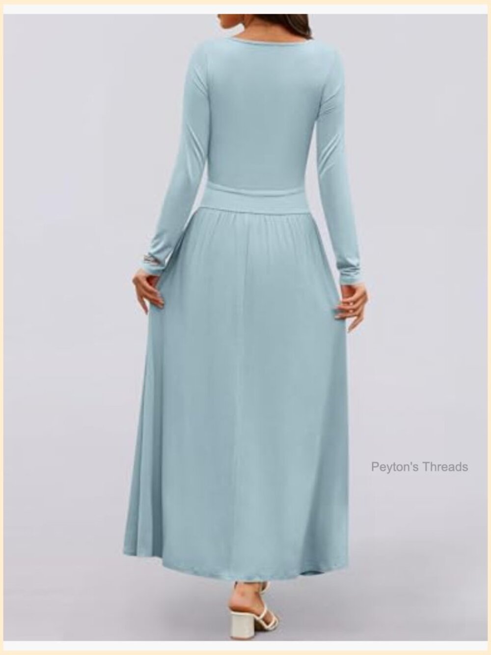 Women's Long Sleeve Crewneck Swing Pleated Maxi Dress with Pockets - Picture 3 of 7